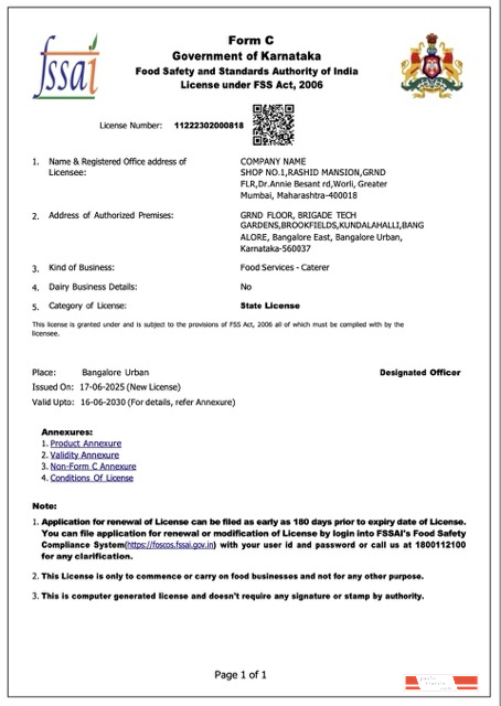 India Karnataka trading license Word and PDF template